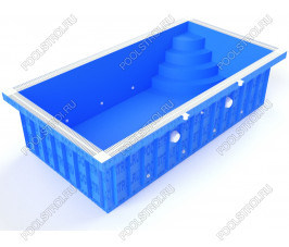 Полипропиленовый бассейн Standart mini. 5х2.5х1.5. угловая r. переливной. стандарт. 5 мм